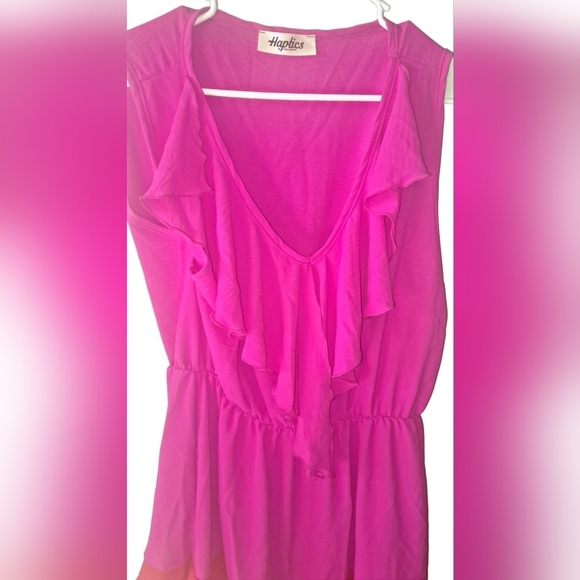 Haptics: By Holly Harper Bright Fushia Pink and Red Ruffle Dress- 1X - Picture 3 of 6